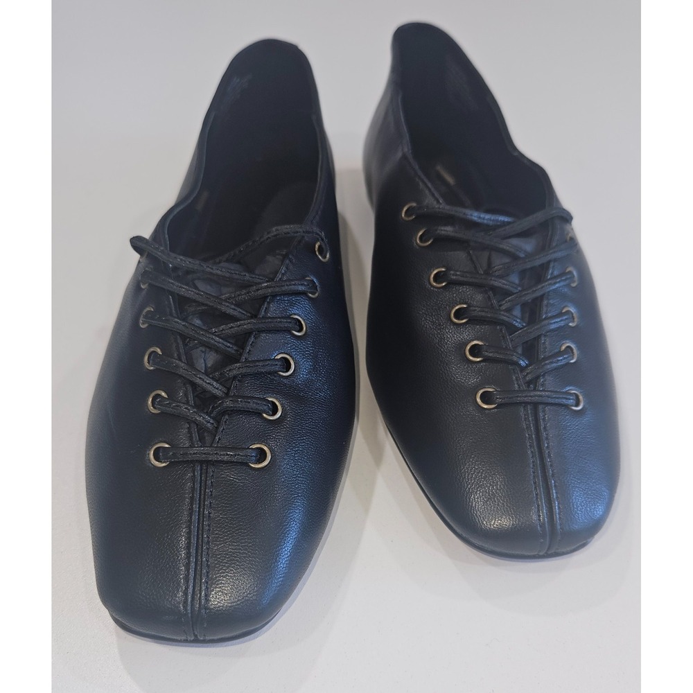 Madewell Mylie Lace-Up Glove Flats Black Leather Square Toe Ballet Shoes 8.5